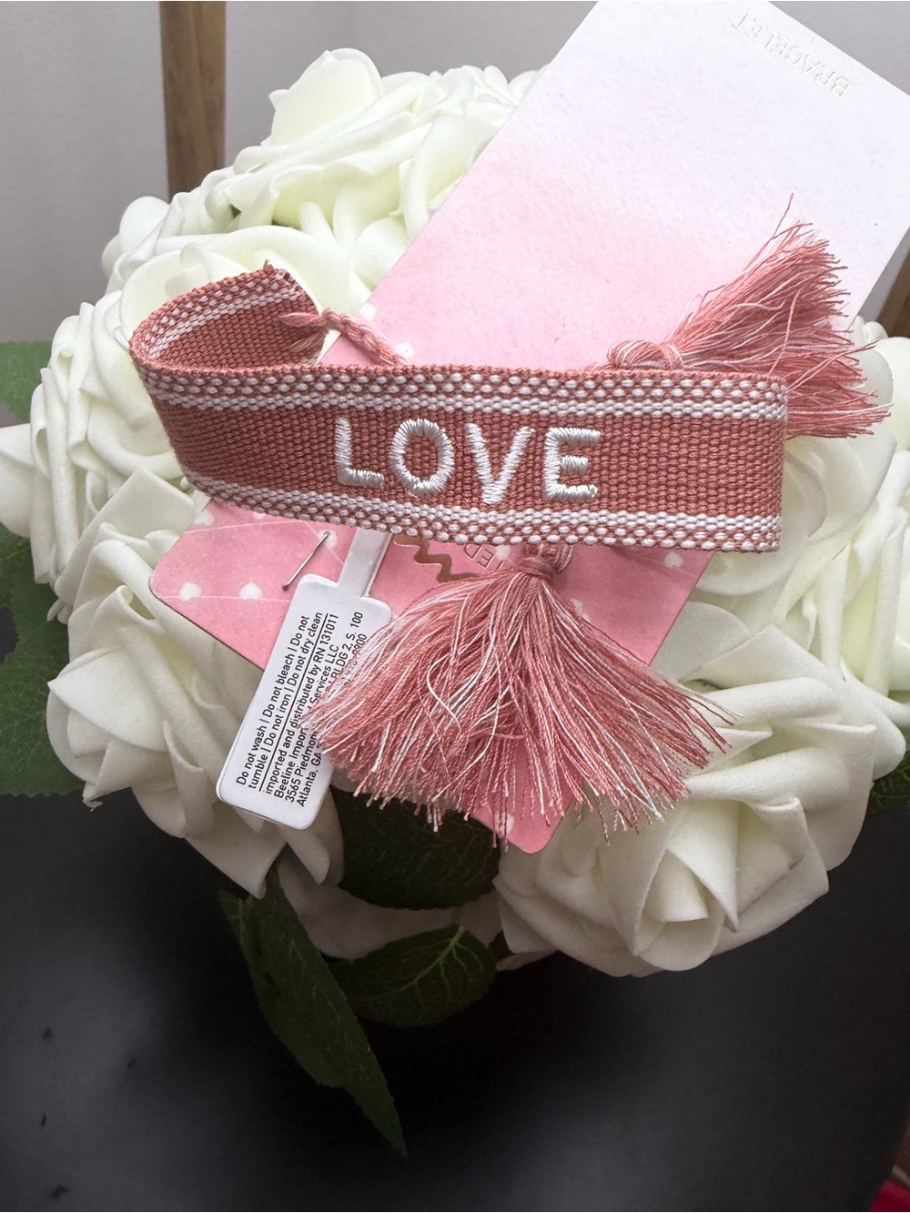 LOVE Woven Tassel Bracelet - Pink